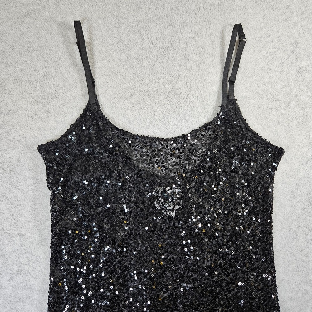 Intimately Free People Black Sheer Sequin Sexy Mini Sz M Cami Dress - Picture 3 of 12